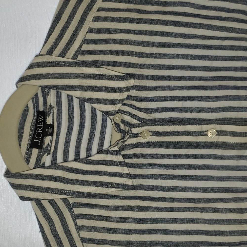 J. Crew Capitaine Linen Shirt, Blue Stripe, Size M - Picture 5 of 7